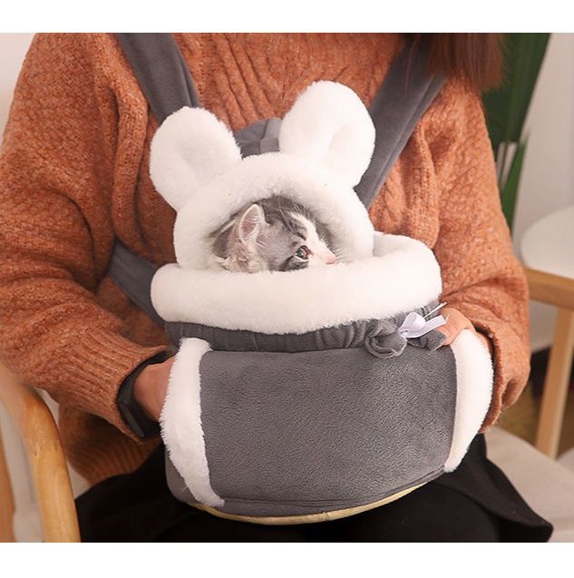 ペット キャリー 猫用もこもこ猫耳保温おでかけバッグ