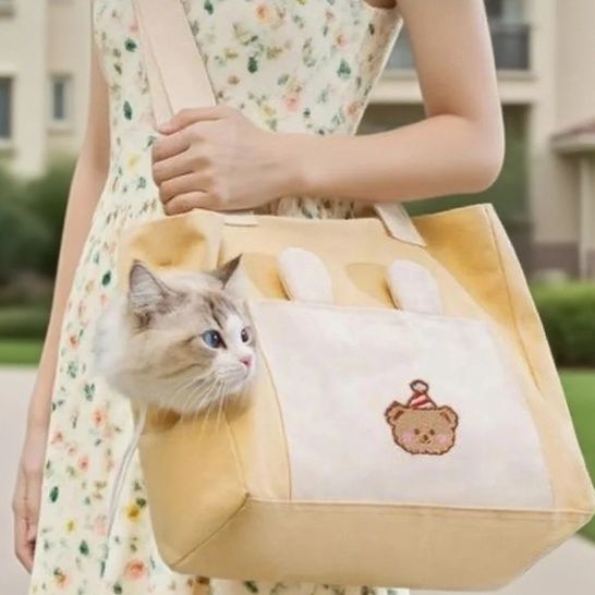 ペット キャリー うさ耳付き猫用お出かけバッグ