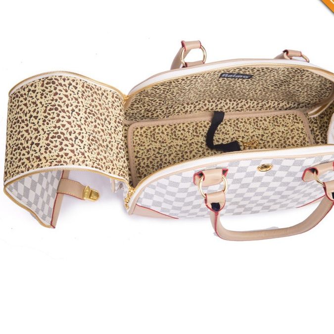 ペット キャリー 高級感溢れる格子柄携帯用犬鞄