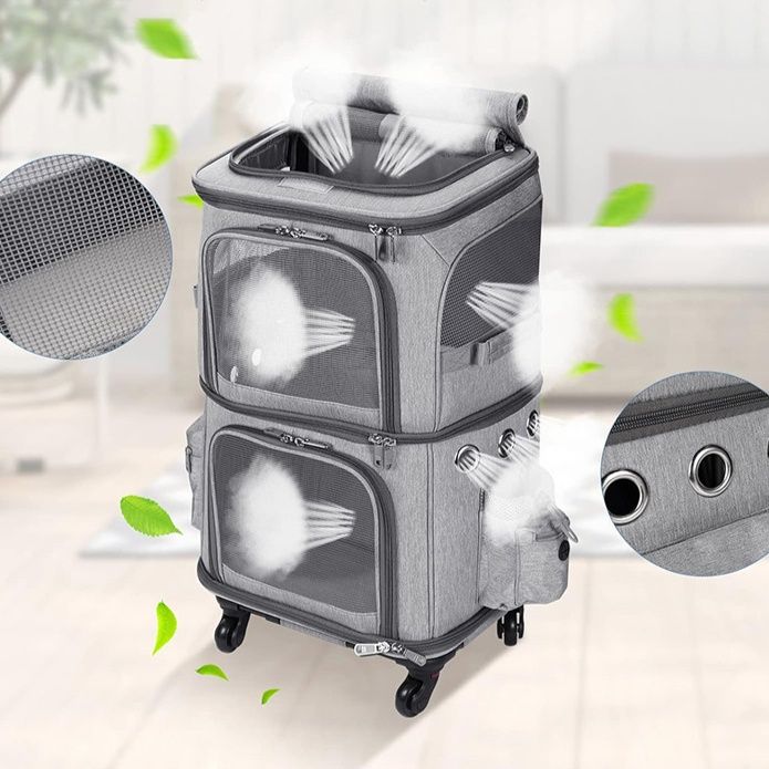 ペット キャリー 二段式キャスター付き通気性抜群猫用移動鞄