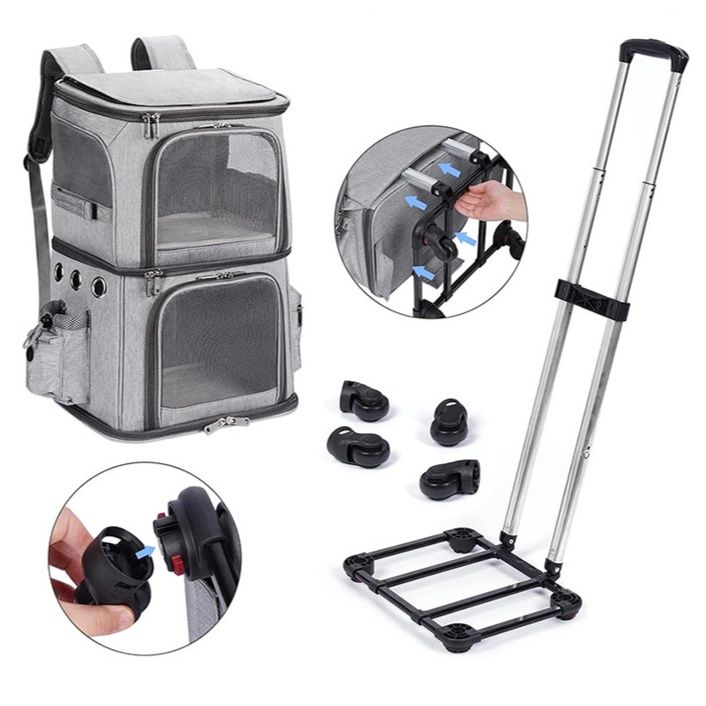 ペット キャリー 二段式キャスター付き通気性抜群猫用移動鞄