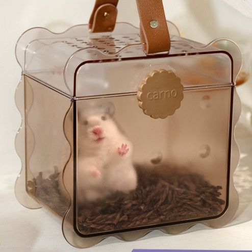 ペット キャリー ハムスター透明ビスケット型ハムスター用持ち運びキャリーケース