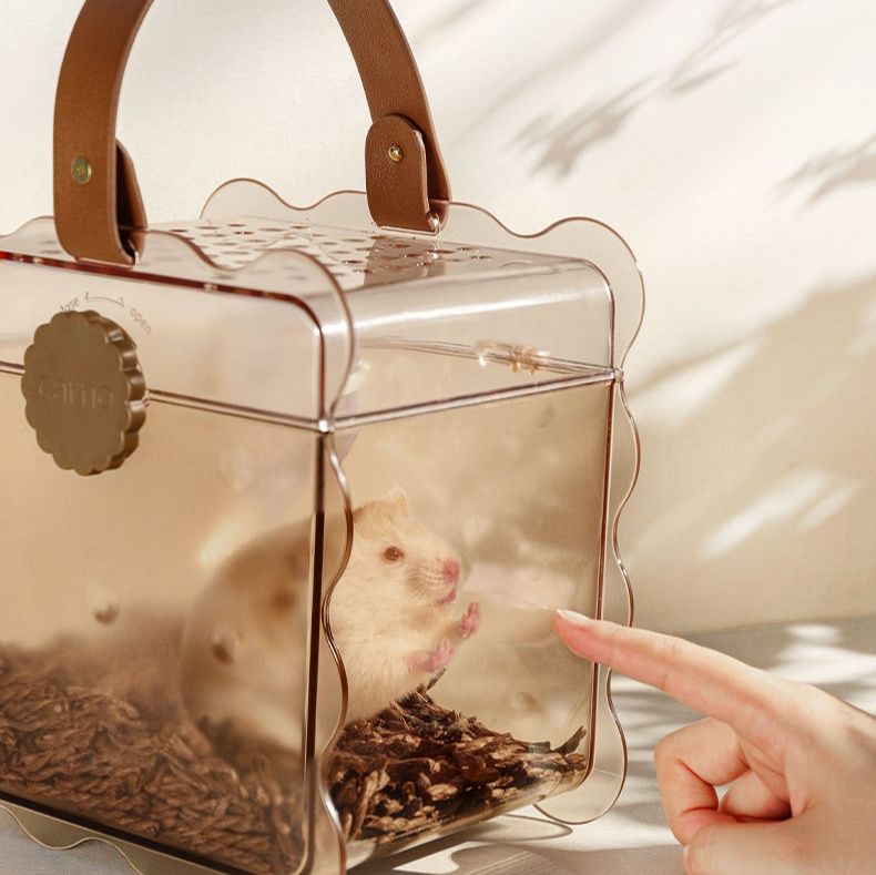ペット キャリー ハムスター透明ビスケット型ハムスター用持ち運びキャリーケース