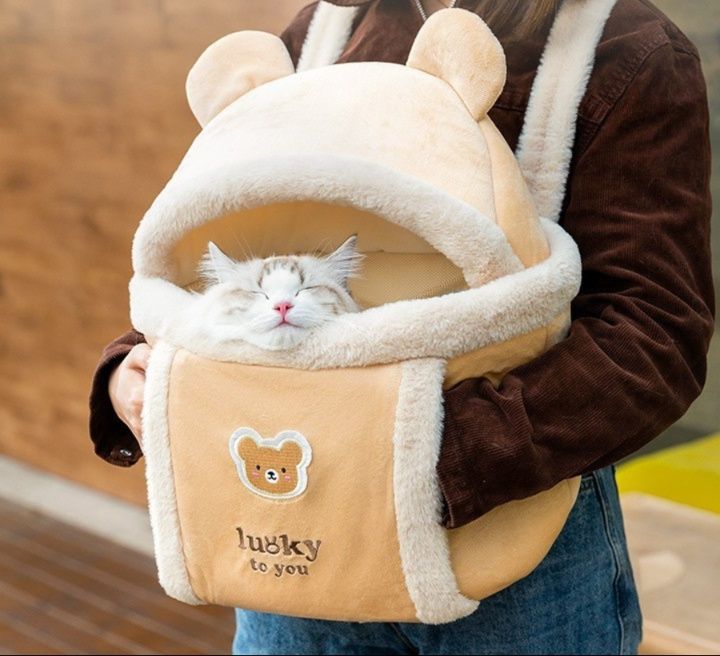 くまみみ付きもこもこ抱っこペットキャリーバッグ