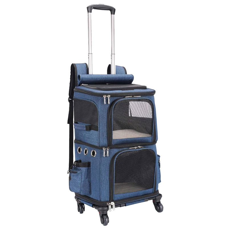 ペット キャリー 二段式キャスター付き通気性抜群猫用移動鞄