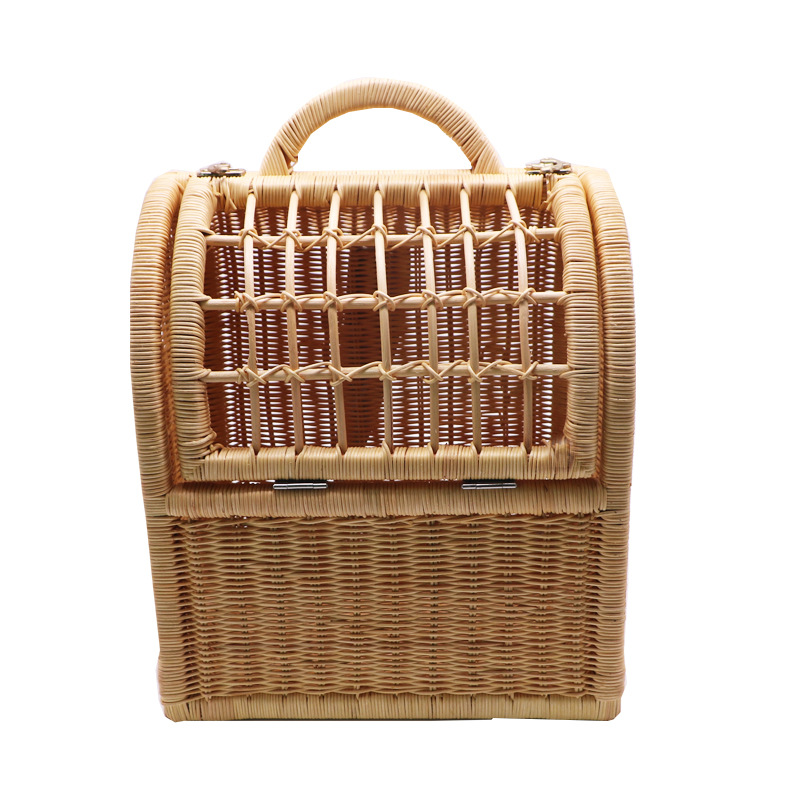 ペット キャリー 天然籐編み手提げ型小動物専用移動かご