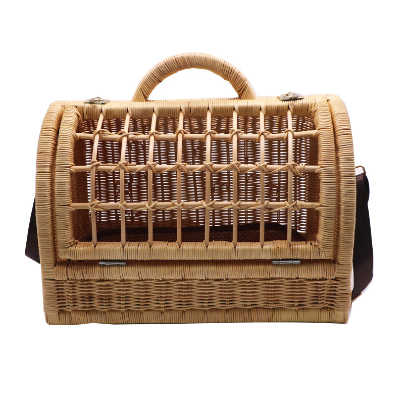 ペット キャリー 天然籐編み手提げ型小動物専用移動かご