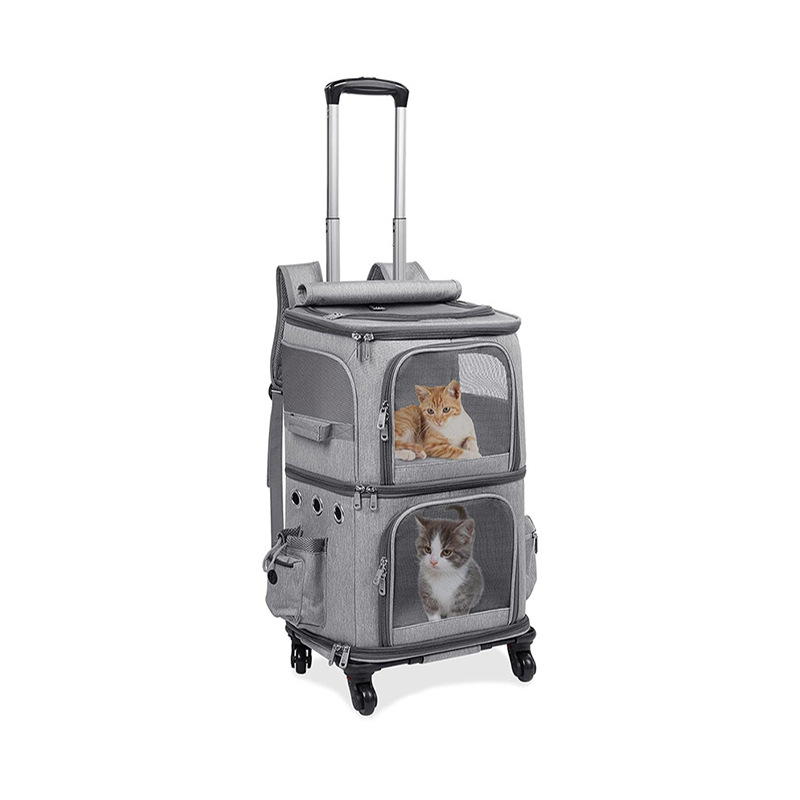 ペット キャリー 二段式キャスター付き通気性抜群猫用移動鞄