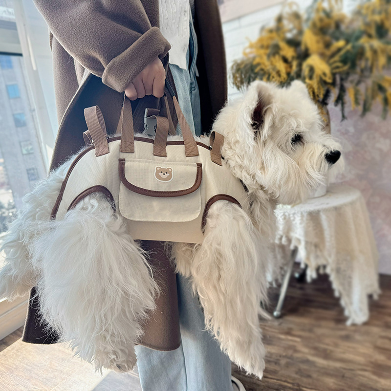 ペット キャリー くまさんポケット付き犬用キャリーバッグ