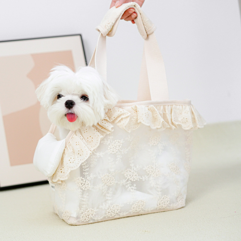 ペット キャリー 犬用レース付き優美なお出かけバッグ