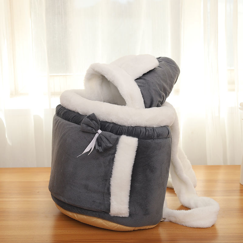 ペット キャリー 猫用もこもこ猫耳保温おでかけバッグ