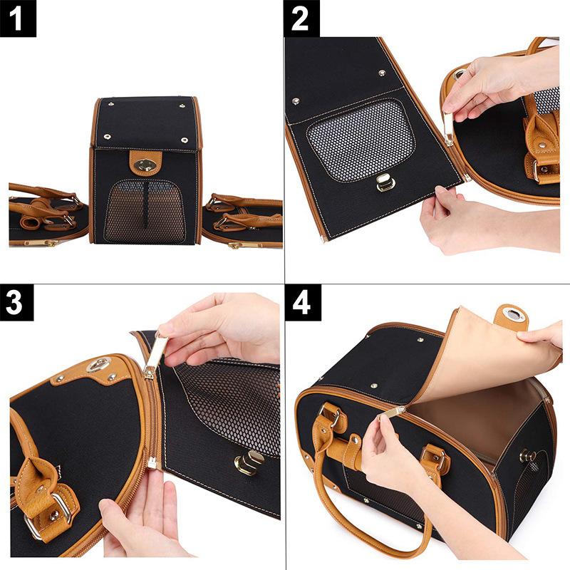 ペット キャリー 小型犬用高級感メッシュ窓付き持ち運びバッグ