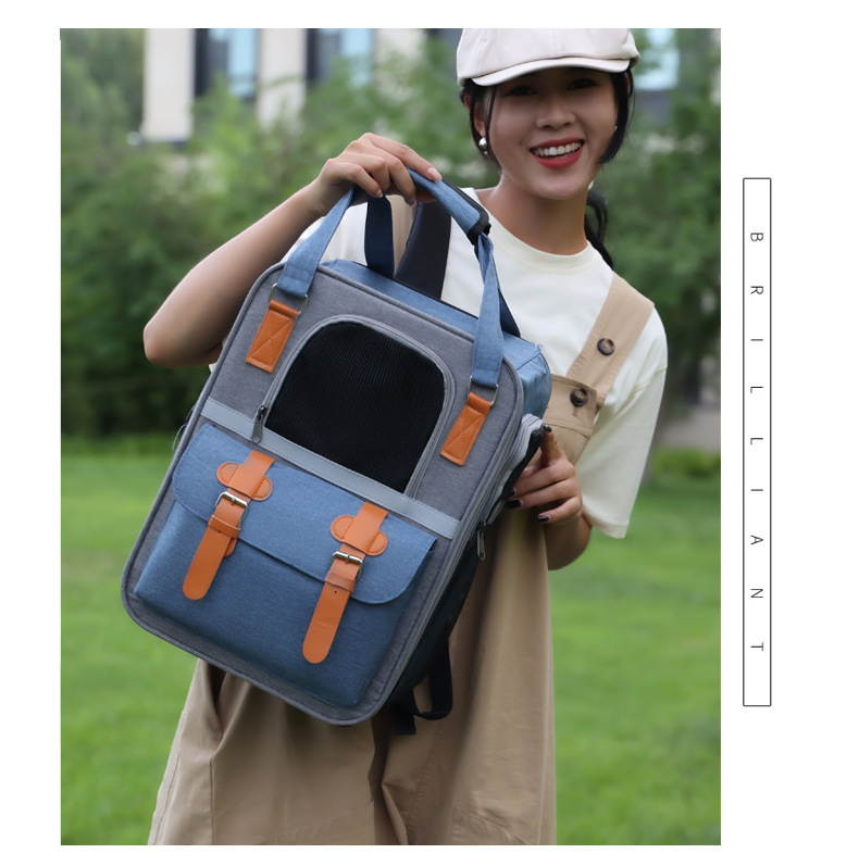 ペット キャリー おしゃれな革風留め具付き猫用持ち運び鞄