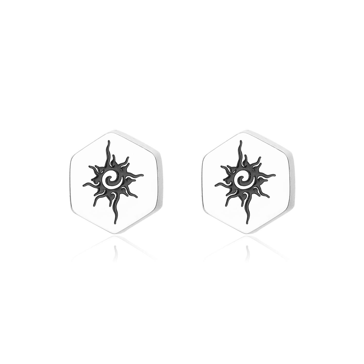 ピアスメンズ 六角形太陽紋様ピアス