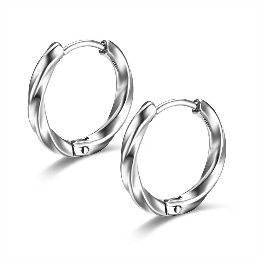 メンズピアス ツイストデザイン中型フープピアス両耳セット