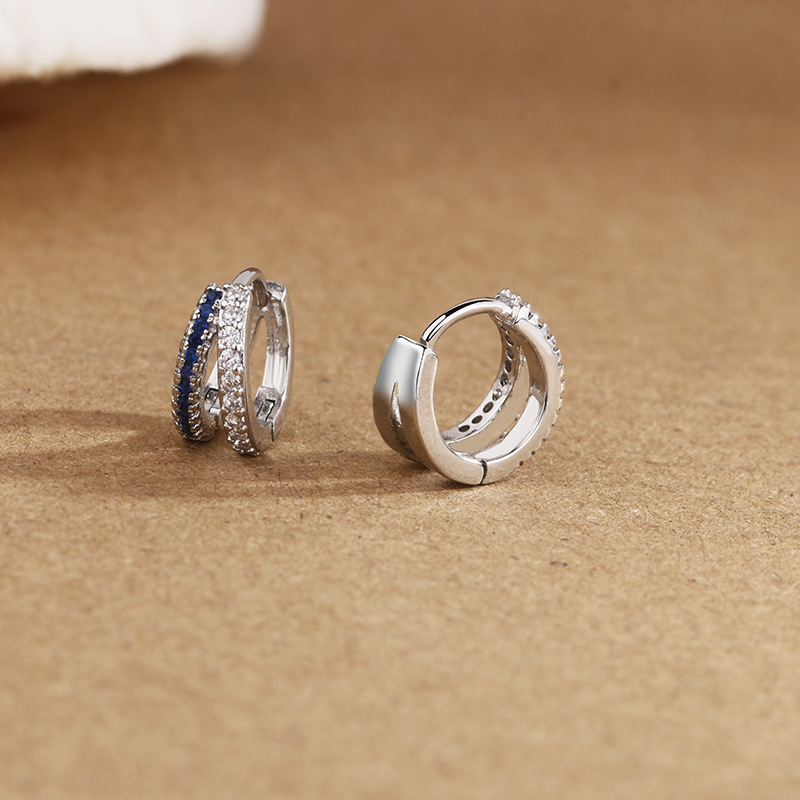 メンズピアス 煌めき二重ライン宝石リングピアス