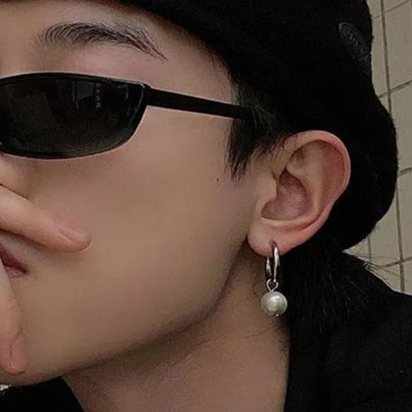 ピアスメンズ 天然石フープドロップピアス