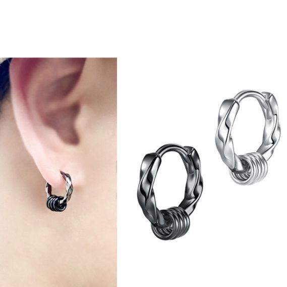 ピアスメンズ ツイストリングチャームフープピアス