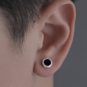 ピアスメンズ 黒曜石風サークルピアス