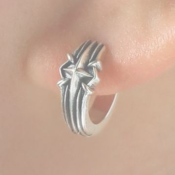 ピアスメンズ 幾何学彫刻フープピアス
