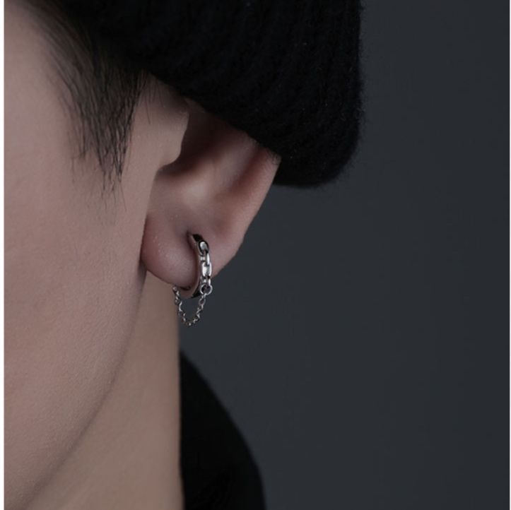 ピアスメンズ 華奢フープチェーンピアス