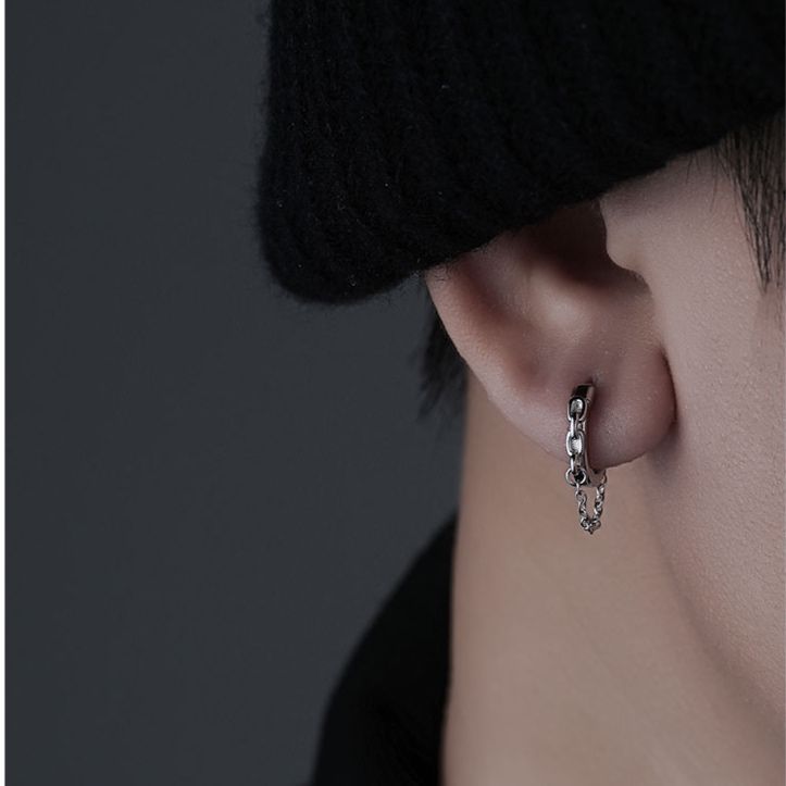 ピアスメンズ 華奢フープチェーンピアス
