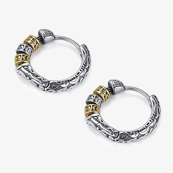 ピアスメンズ 伝統紋様フープピアス