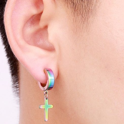 ピアスメンズ 十字架ドロップピアス