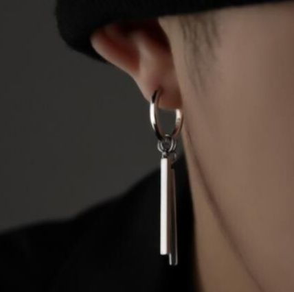 ピアスメンズ シンプルシルバー フープバーピアス カップル兼用