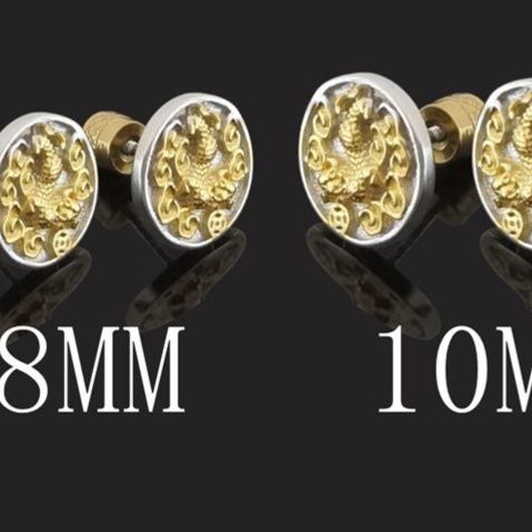 ピアスメンズ 貔貅彫刻円形スタッドピアス
