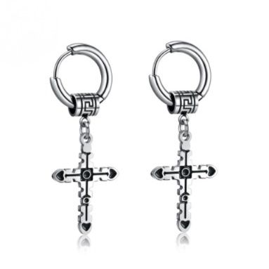 ピアスメンズ クロス型デザインフープピアス