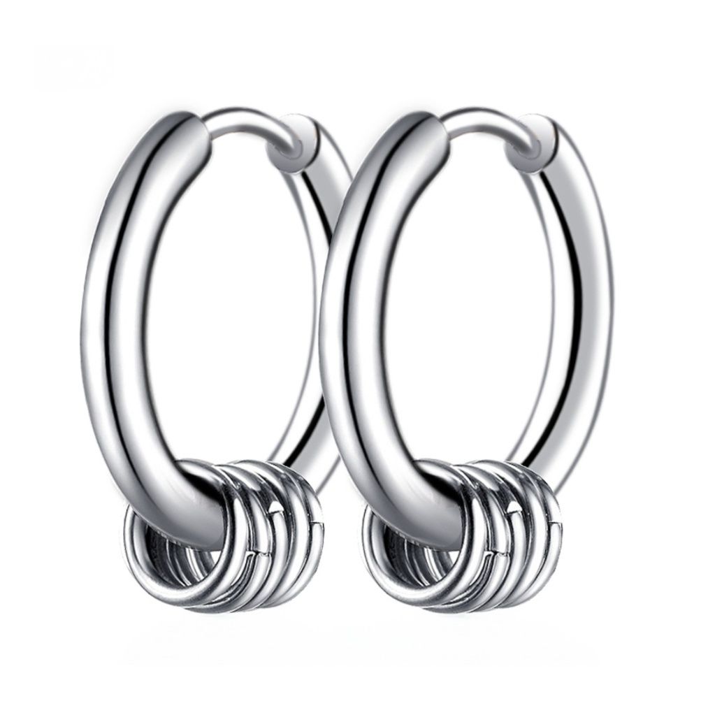 メンズピアス シンプル輪っか飾り付きフープピアス