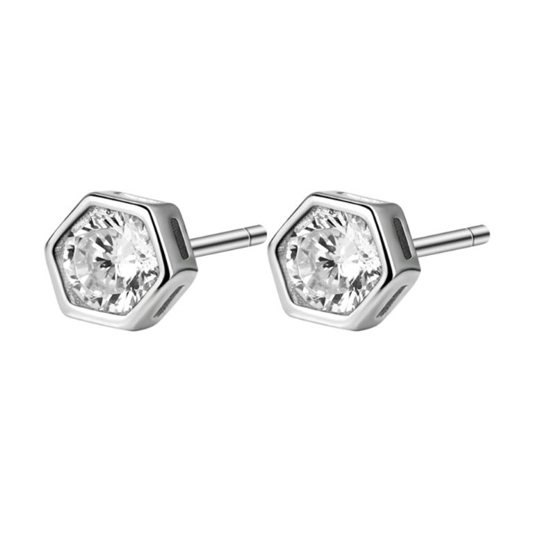 ピアスメンズ 六角形 宝石埋込みスタッドピアス