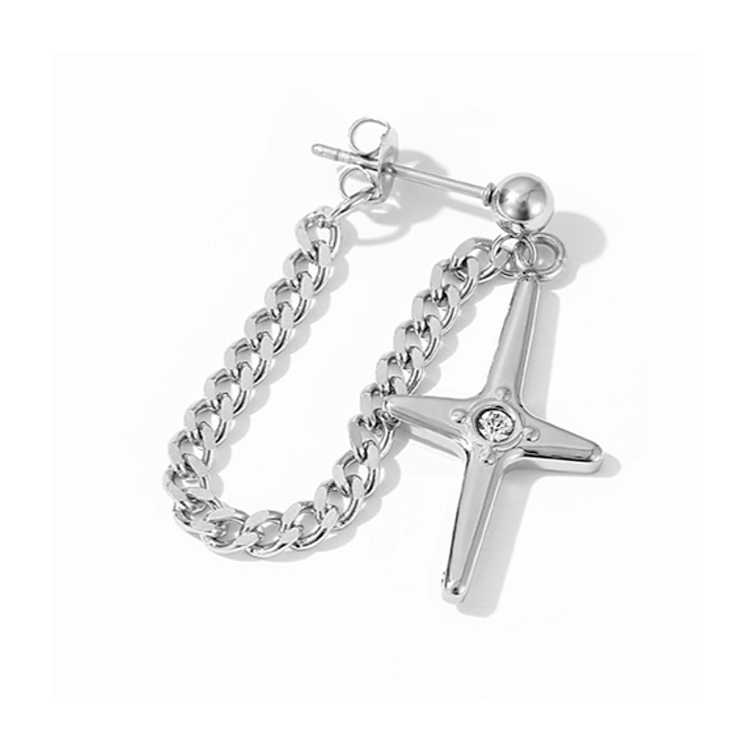 ピアスメンズ 十字架チェーンドロップピアス