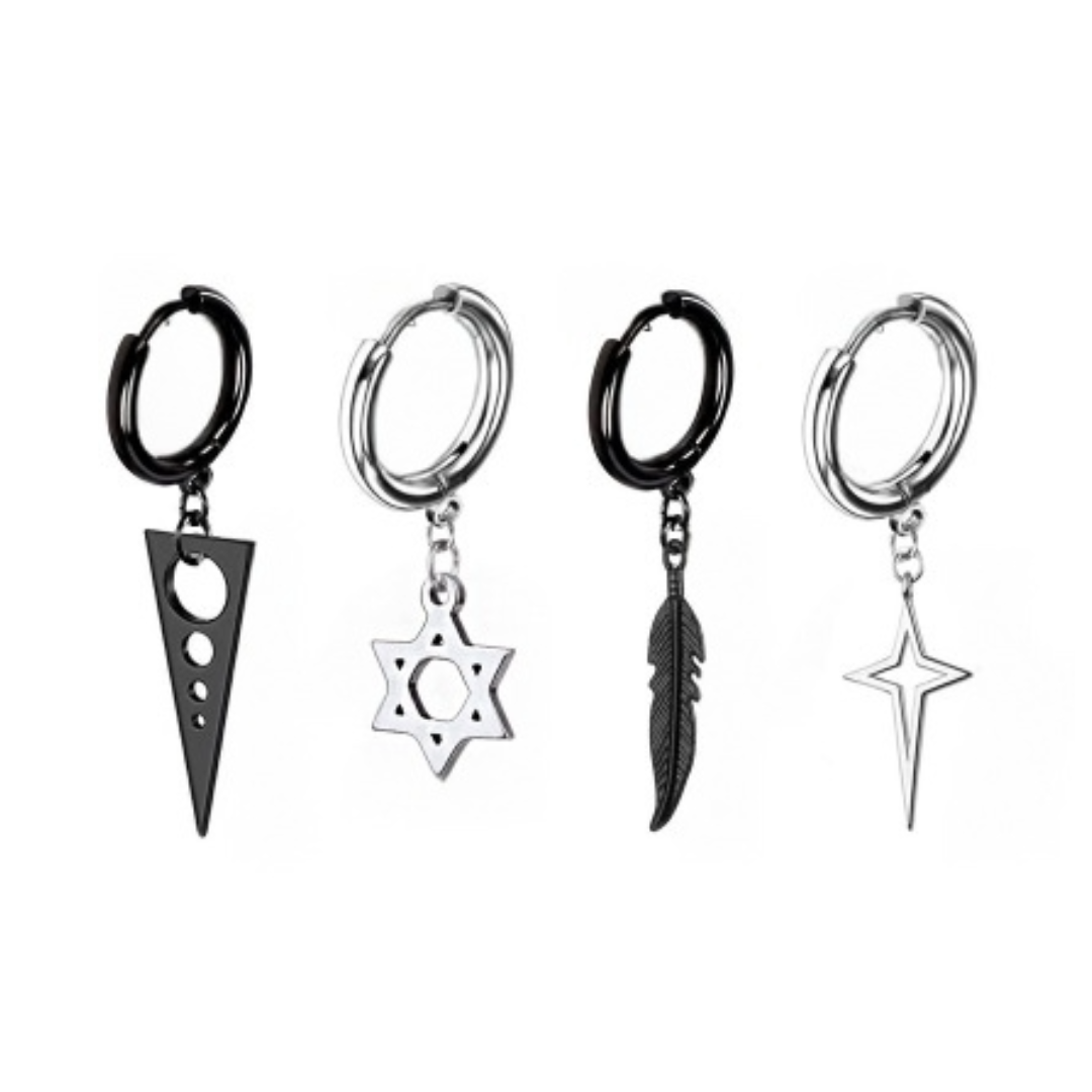 メンズピアス 羽根モチーフ フープピアス