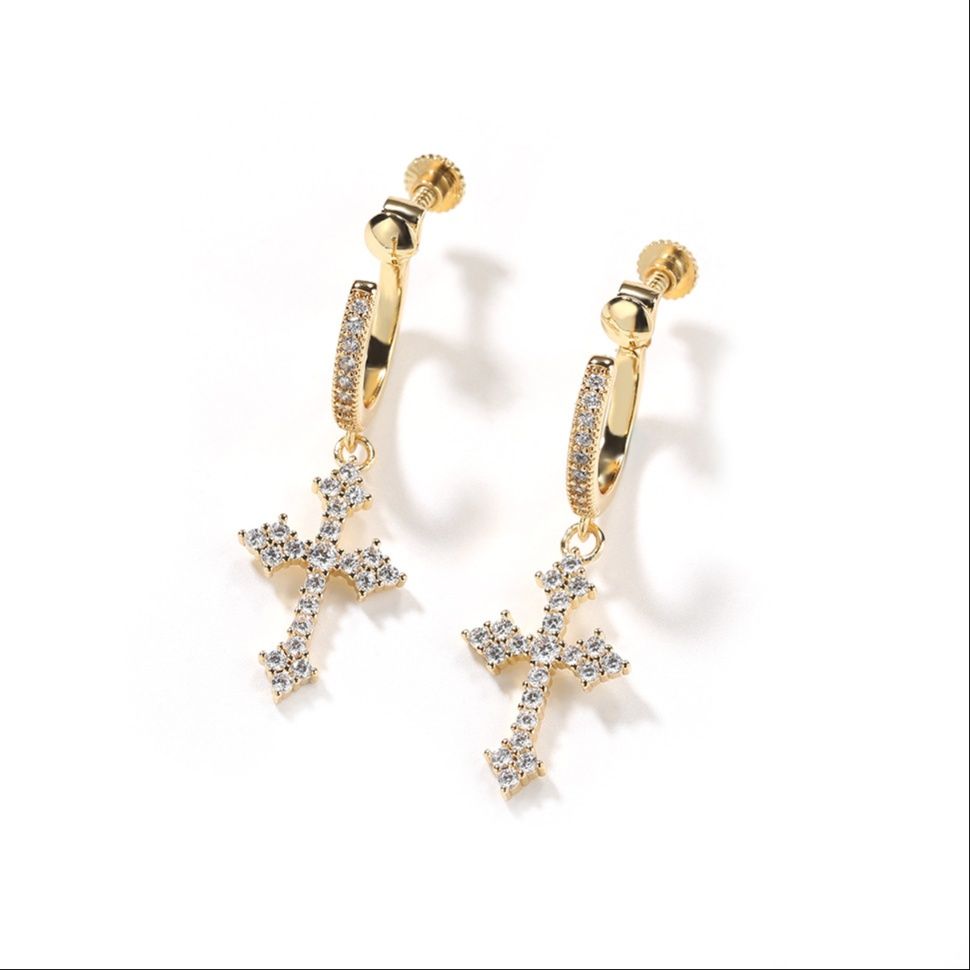 メンズピアス 十字架揺れるイヤリング