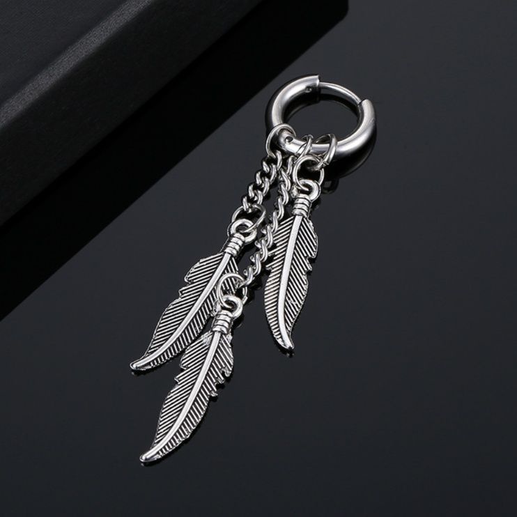 メンズピアス クロス・羽根デザイン チェーンピアス