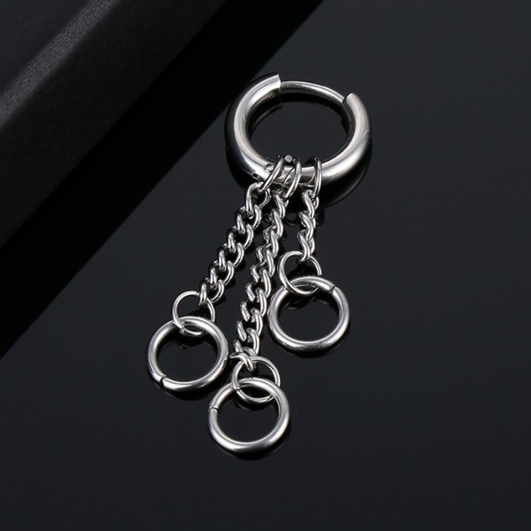 メンズピアス クロス・羽根デザイン チェーンピアス