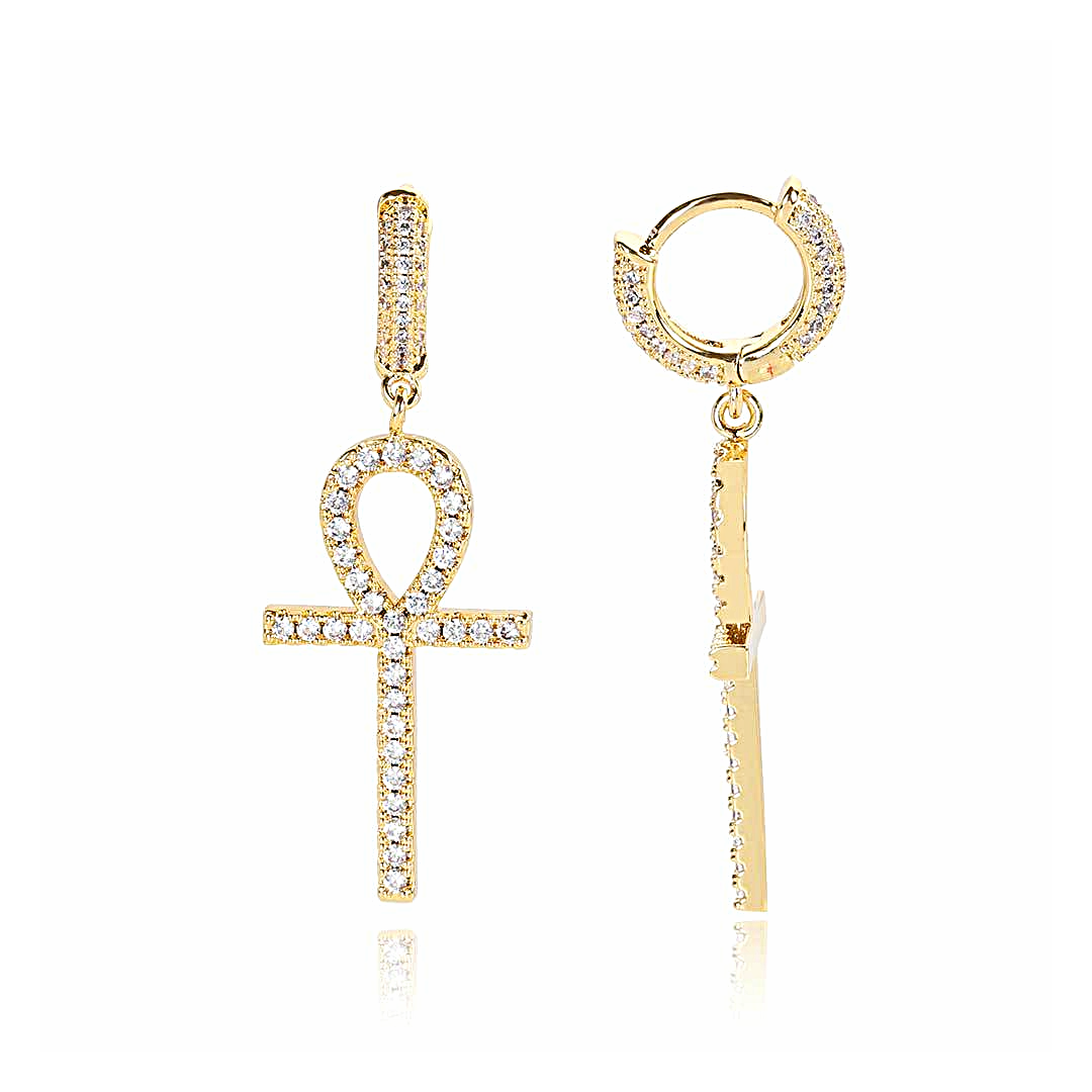 メンズピアス アンク十字架 クリスタルピアス