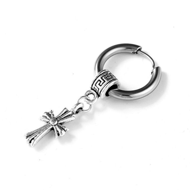 メンズピアス クロス装飾フープピアス