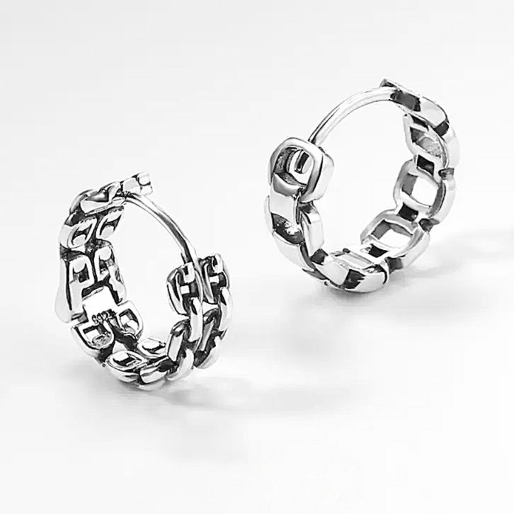 ピアスメンズ 鎖デザイン輪っかピアス