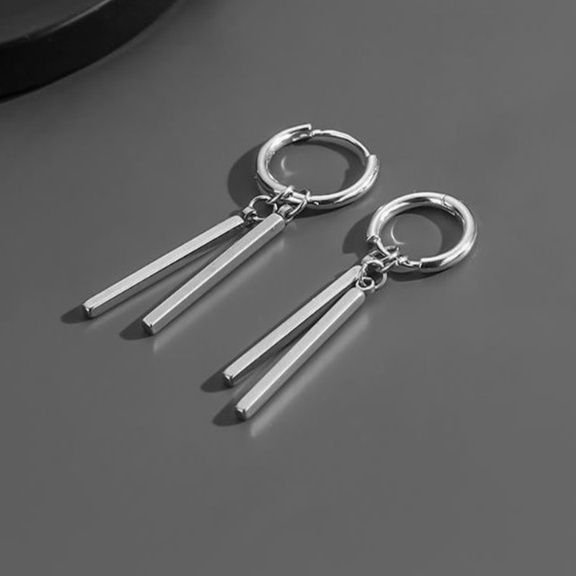 メンズピアス シンプル棒型ペンダントフープピアス