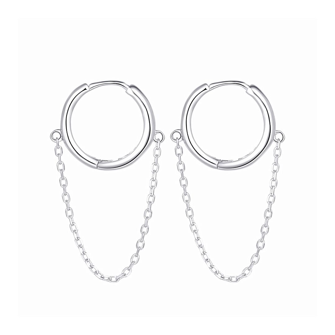 メンズピアス シンプルチェーン付きフープピアス