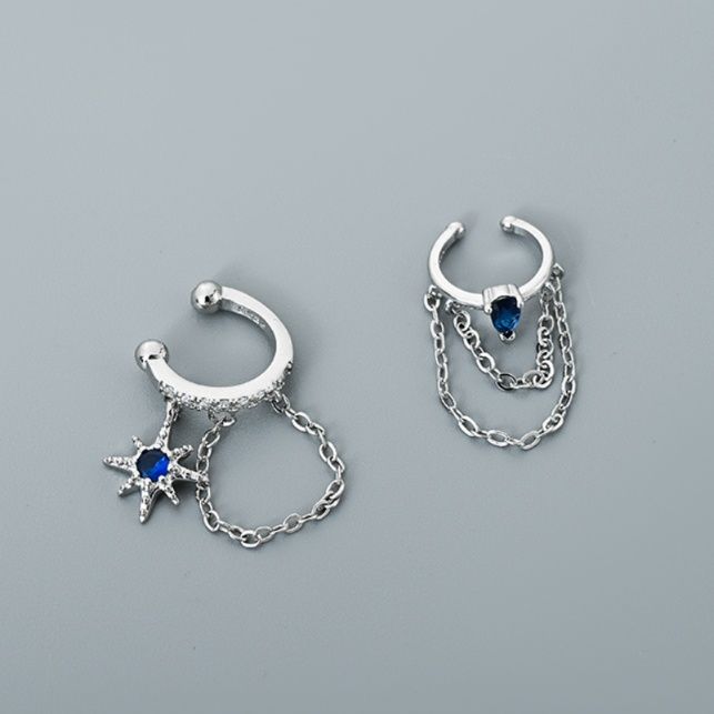 メンズピアス 星モチーフ チェーン付き イヤーカフ セット
