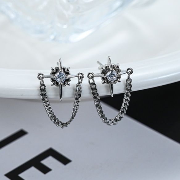 メンズピアス 星空の輝き チェーン付き片耳ピアス