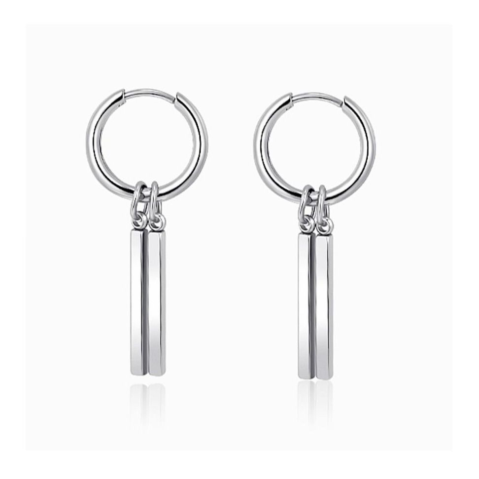 メンズピアス シンプル棒型ペンダントフープピアス