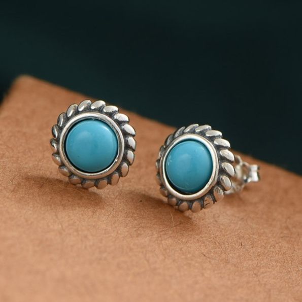 メンズピアス 伝統的な円形ターコイズピアス