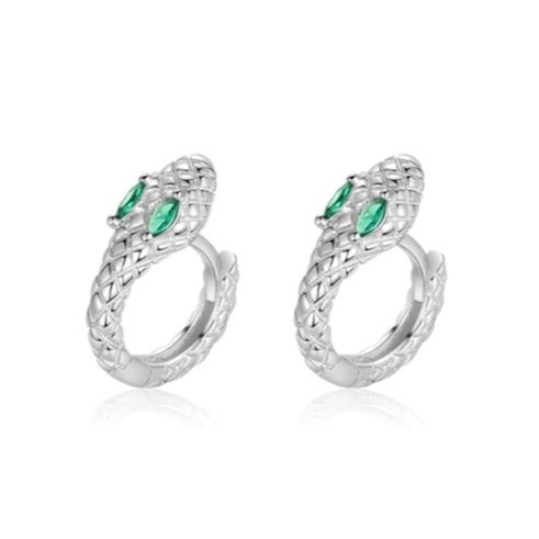 メンズピアス 蛇モチーフ輝石細工シルバーフープピアス