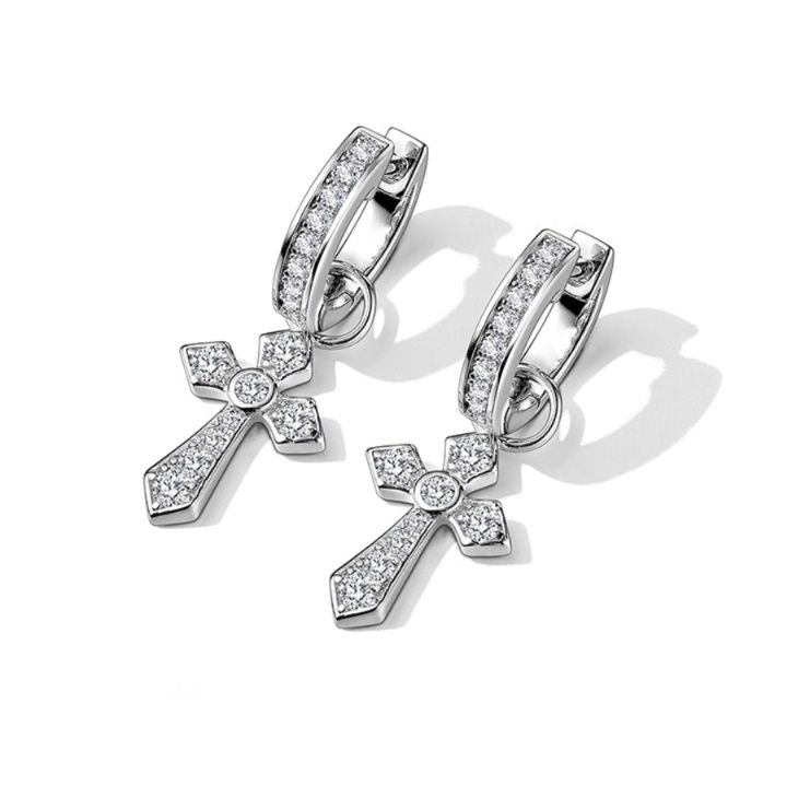 メンズピアス 十字架ダイヤモンドフープピアス
