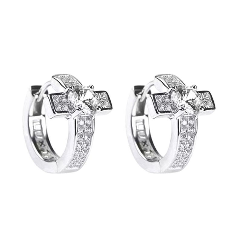 ピアスメンズ 十字架デザイン輝石ピアス